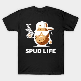 Spud Life | Funny Cool Potato with a Gun | Cute Potato puns | Potato Spuds puns T-Shirt